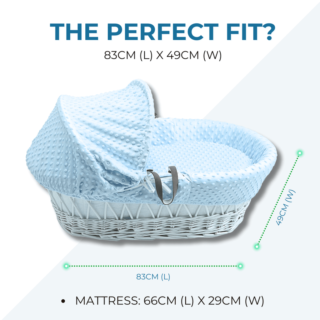 Blue Dimple White Wicker Baby Moses Basket With Stand-3