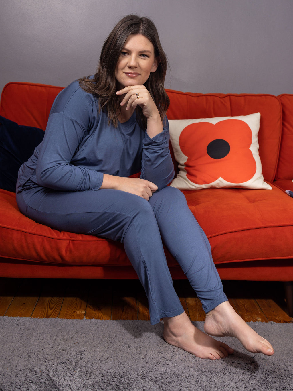 Blue Luxurious Cotton Breastfeeding Loungewear
