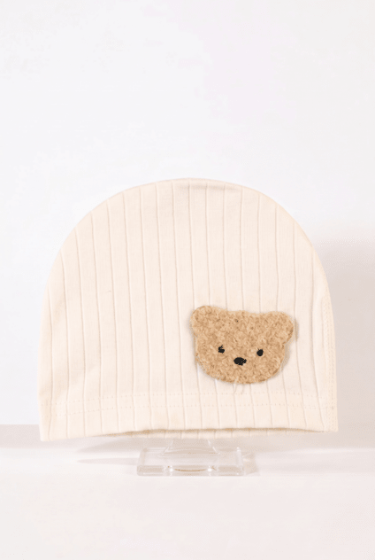 Boucle Bear Hat Super Soft Ribbed - Creme - Hats