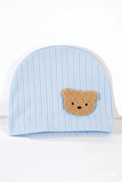 Boucle Bear Hat Super Soft Ribbed - Light Blue - Hats