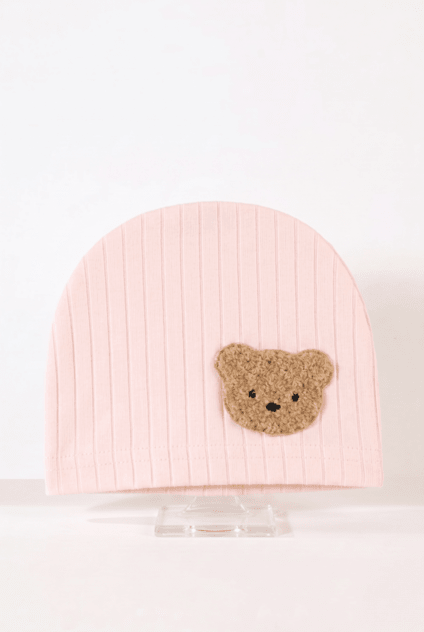 Boucle Bear Hat Super Soft Ribbed - Pink - Hats