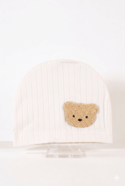 Boucle Bear Hat Super Soft Ribbed - White - Hats