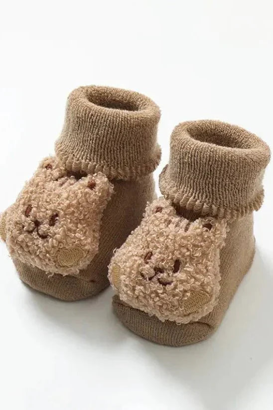 Boucle Teddy Slipper Socks For Little Feet - Brown Bear / 0-12 M - Slippers