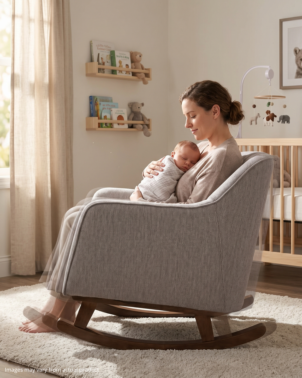 Bristam Nursery Rocking Chair - Grey & Walnut - Nursing Chair