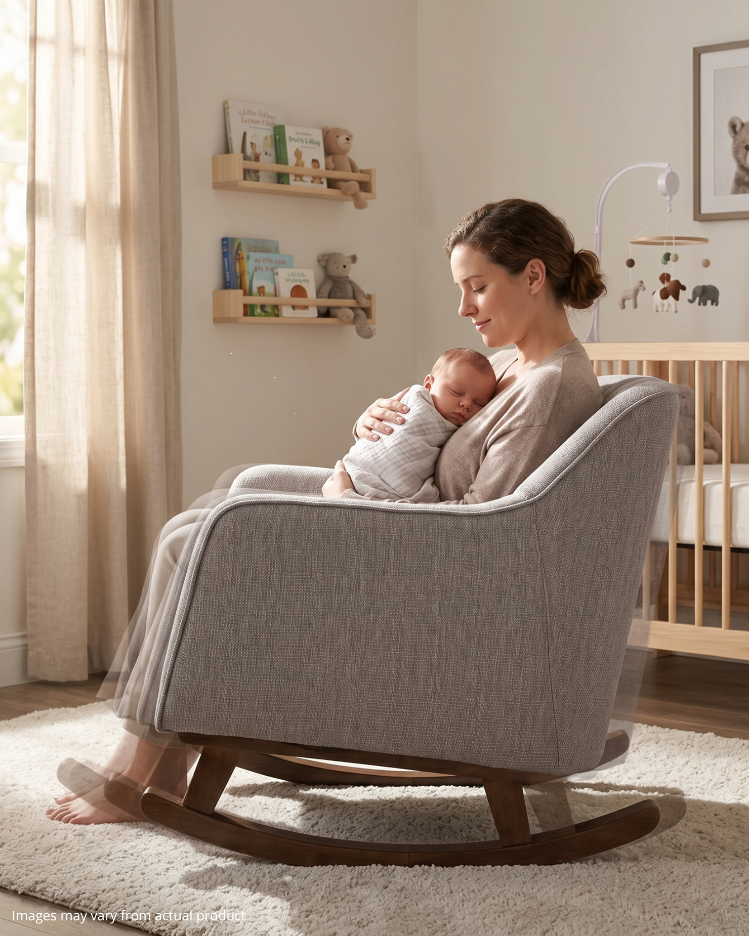 Bristam Nursery Rocking Chair - Grey & Walnut - Nursing Chair