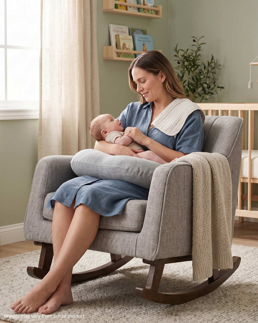 Bristam Nursery Rocking Chair - Grey & Walnut - Nursing Chair
