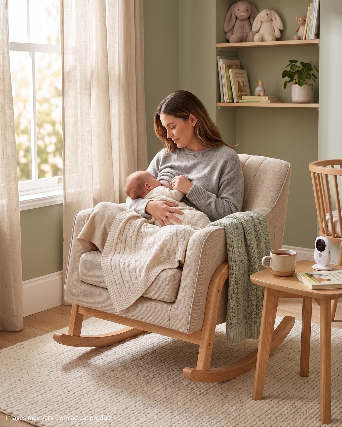 Bristam Nursing Chair - Natural & Oak With Stool - Nursing Chair
