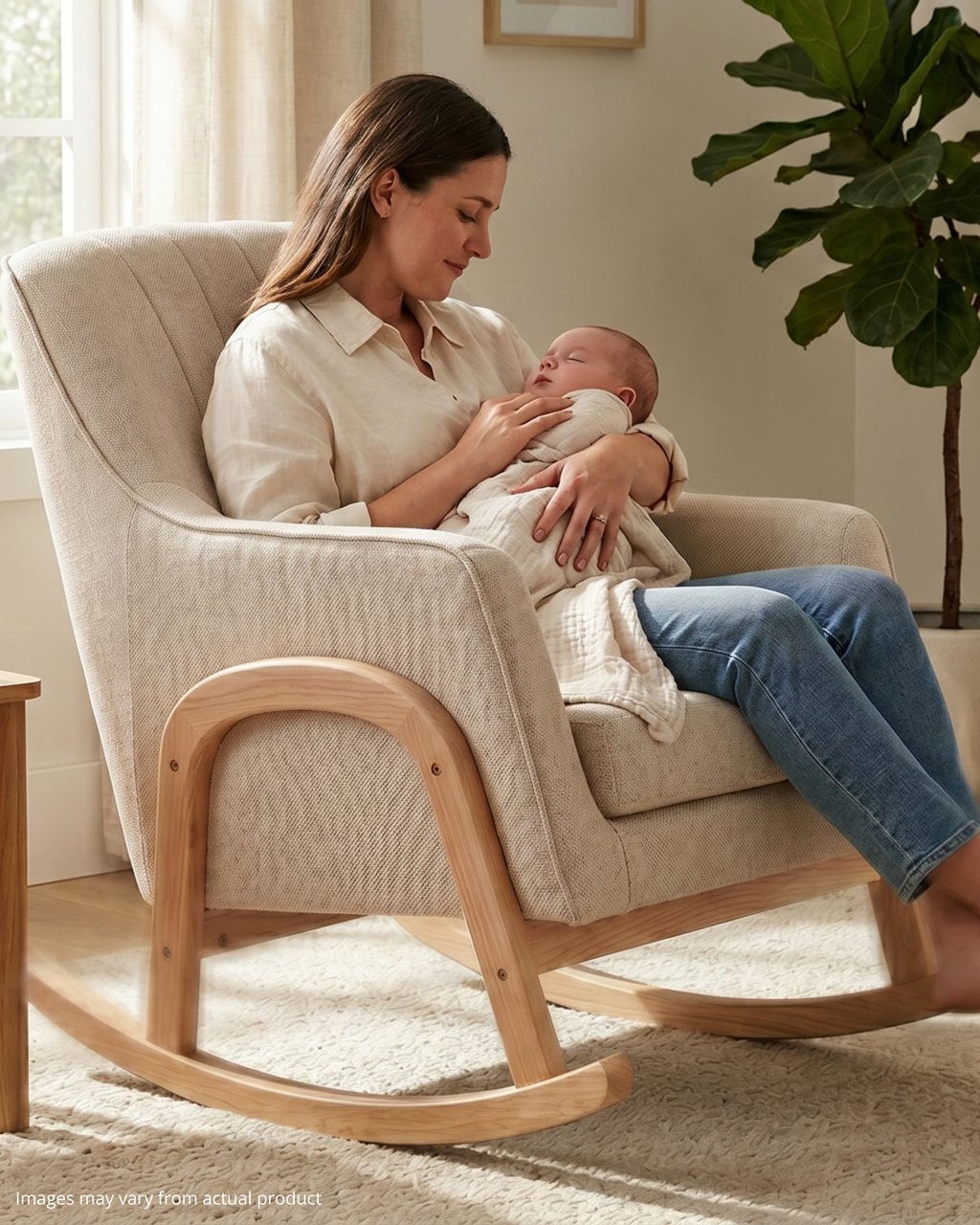 Bristam Nursing Chair - Natural & Oak With Stool - Nursing Chair