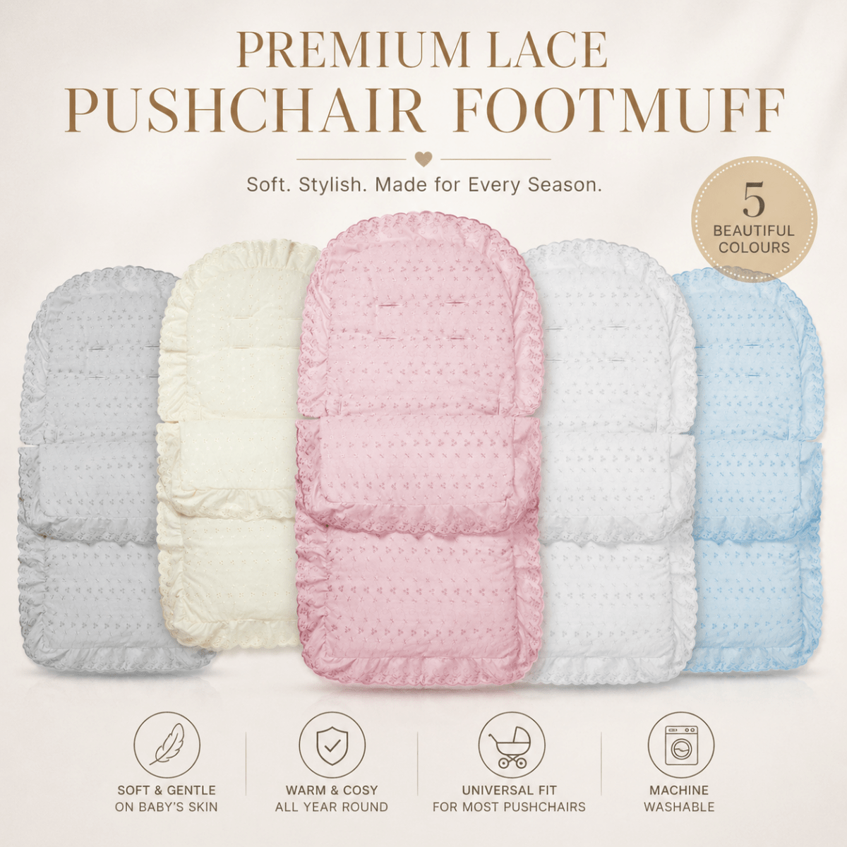 Universal Broderie Anglaise Pushchair Footmuff / Cosy Toes - Fits All Pushchairs / Prams And Buggies