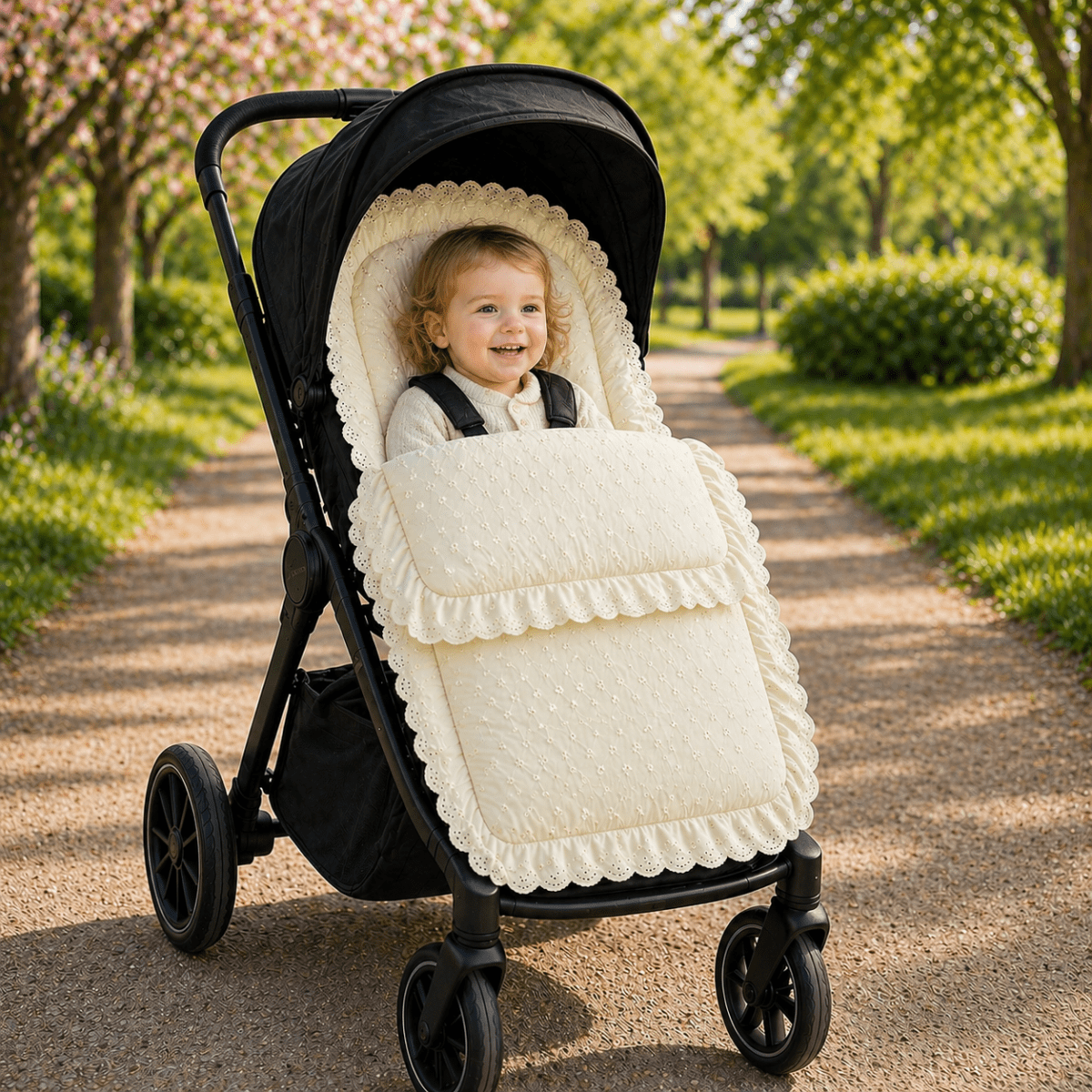 Universal Broderie Anglaise Pushchair Footmuff / Cosy Toes - Fits All Pushchairs / Prams And Buggies