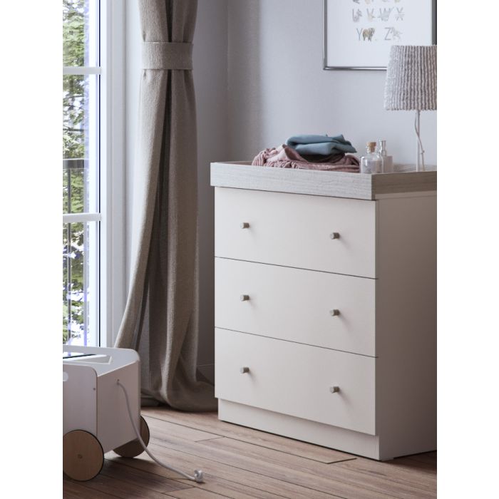 Little Acorns Burlington 3 Piece Nursery Furniture Set with Cot Bed, Dresser and Wardrobe - Cashmere & Grey Ash