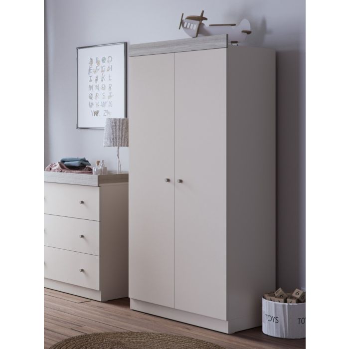Little Acorns Burlington 3 Piece Nursery Furniture Set with Cot Bed, Dresser and Wardrobe - Cashmere & Grey Ash