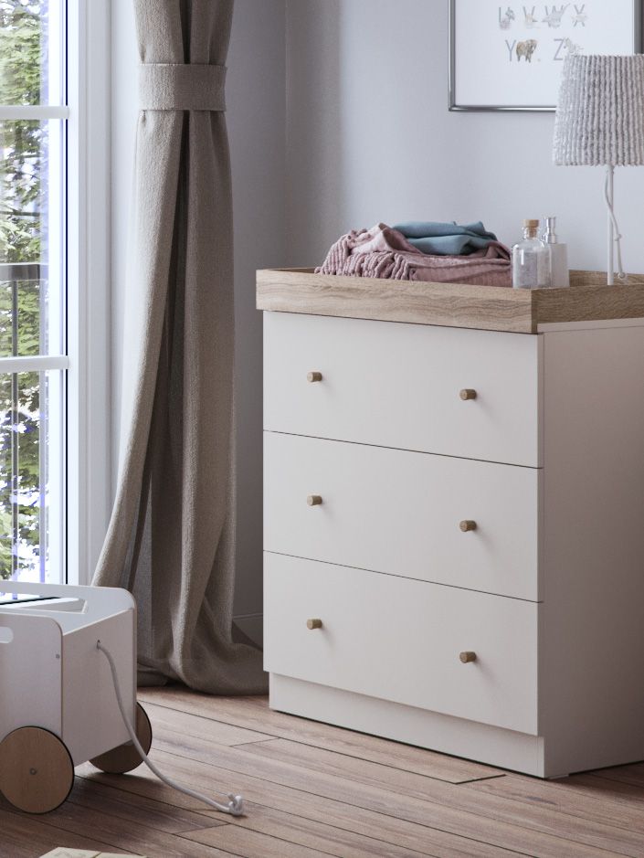 Little Acorns Burlington 3 Piece Nursery Furniture Set with Cot Bed, Dresser and Wardrobe - Cashmere & Truffle Oak