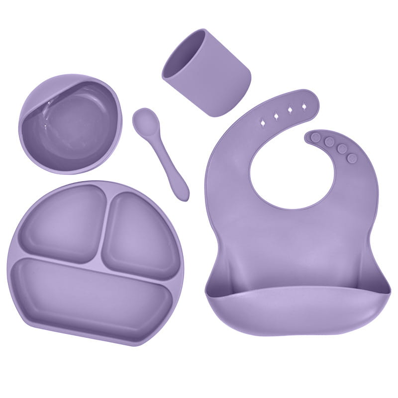 Silicone Children’s Suction Cup Bowl Bib Baby Dinner Plate Water Cup Complementary Food Bowl Spoon Saliva Pocket
