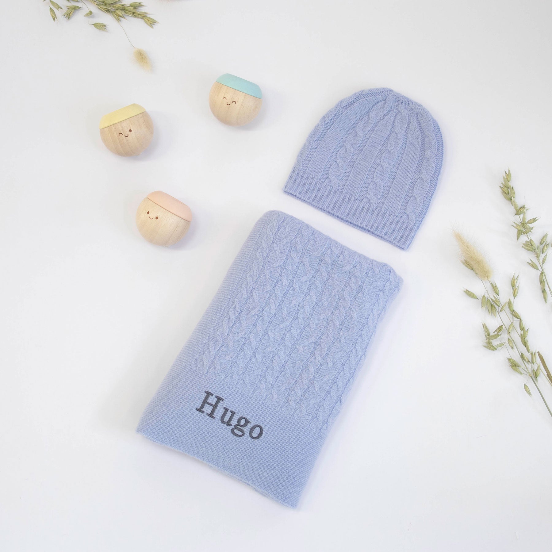 Cable Knit Cashmere and Sensory Balls - Cornflower Blue - Cornflower blue - Baby & Toddler