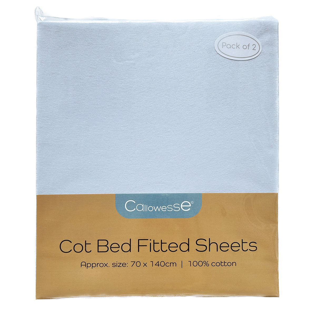 Callowesse Cotton Cot Bed Fitted Sheets 70x140cm (2 Pack) - Sky - Cot & Crib Sheets