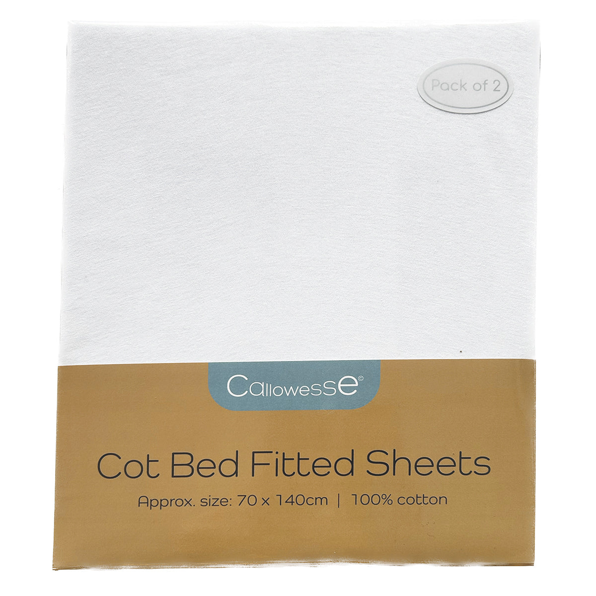 Callowesse Cotton Cot Bed Fitted Sheets 70x140cm (2 Pack) - White - Cot & Crib Sheets
