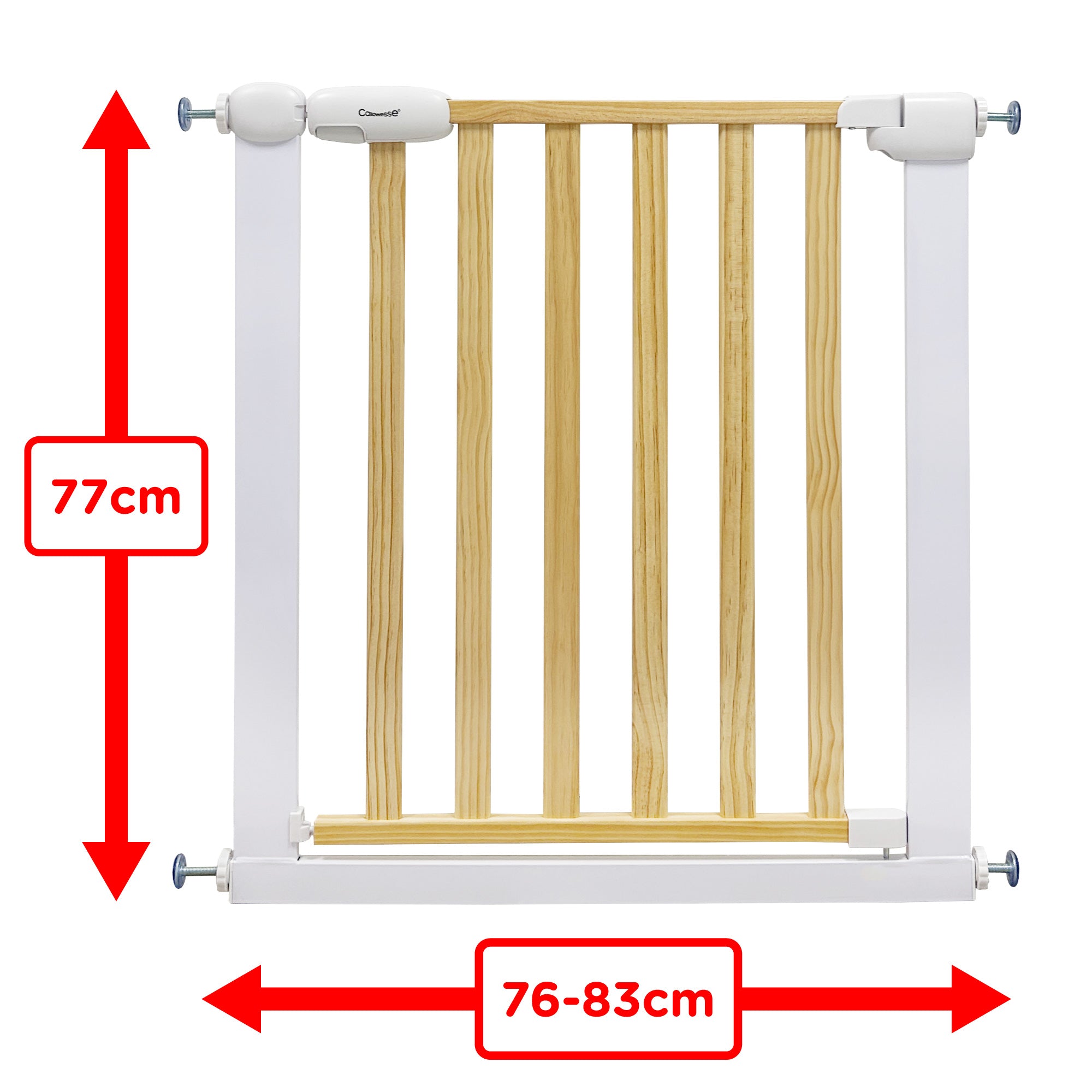 Callowesse Design Wood & Metal Pressure Fit Baby & Toddler Door & Stair Safety Gate | 76-83cm x H77cm - White - Baby