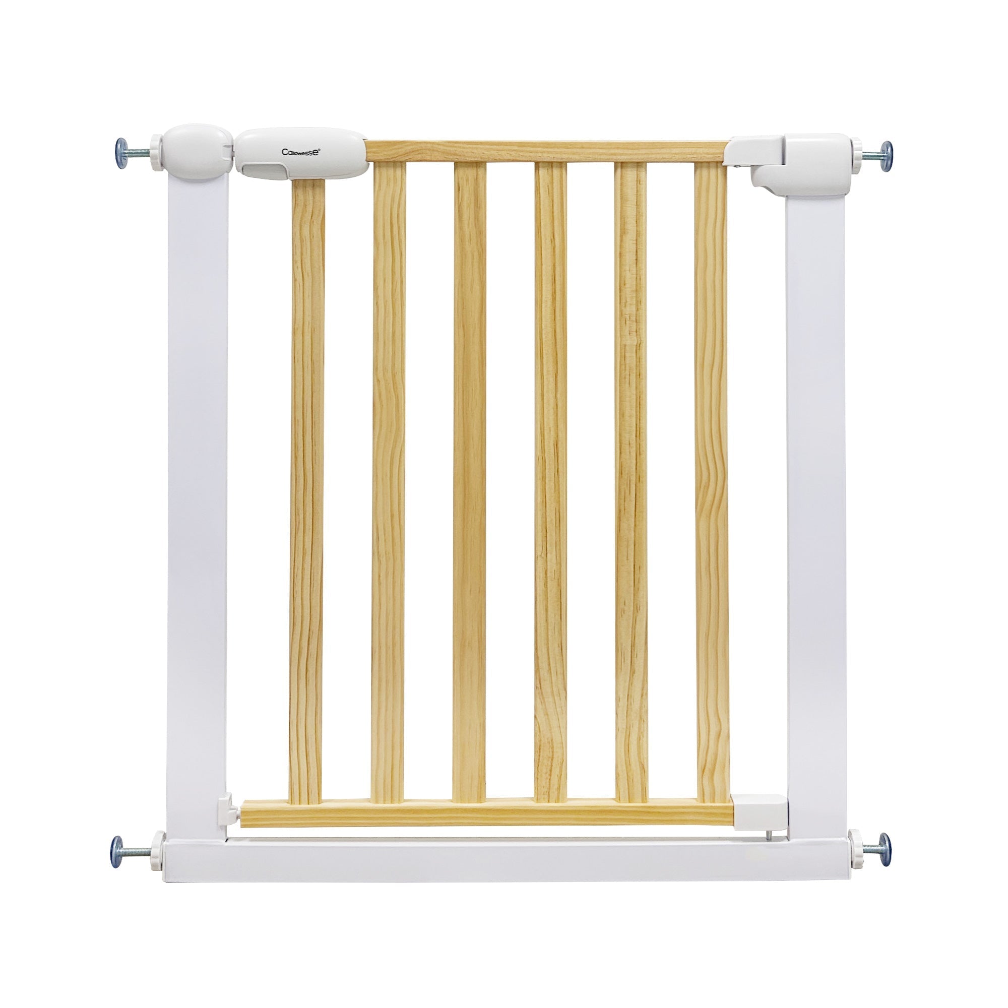 Callowesse Design Wood & Metal Pressure Fit Baby & Toddler Door & Stair Safety Gate | 76-83cm x H77cm - White - Baby