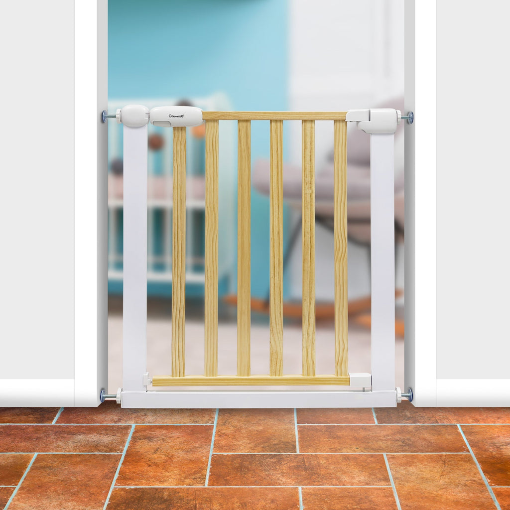 Callowesse Design Wood & Metal Pressure Fit Baby & Toddler Door & Stair Safety Gate | 76-83cm x H77cm - White - Baby