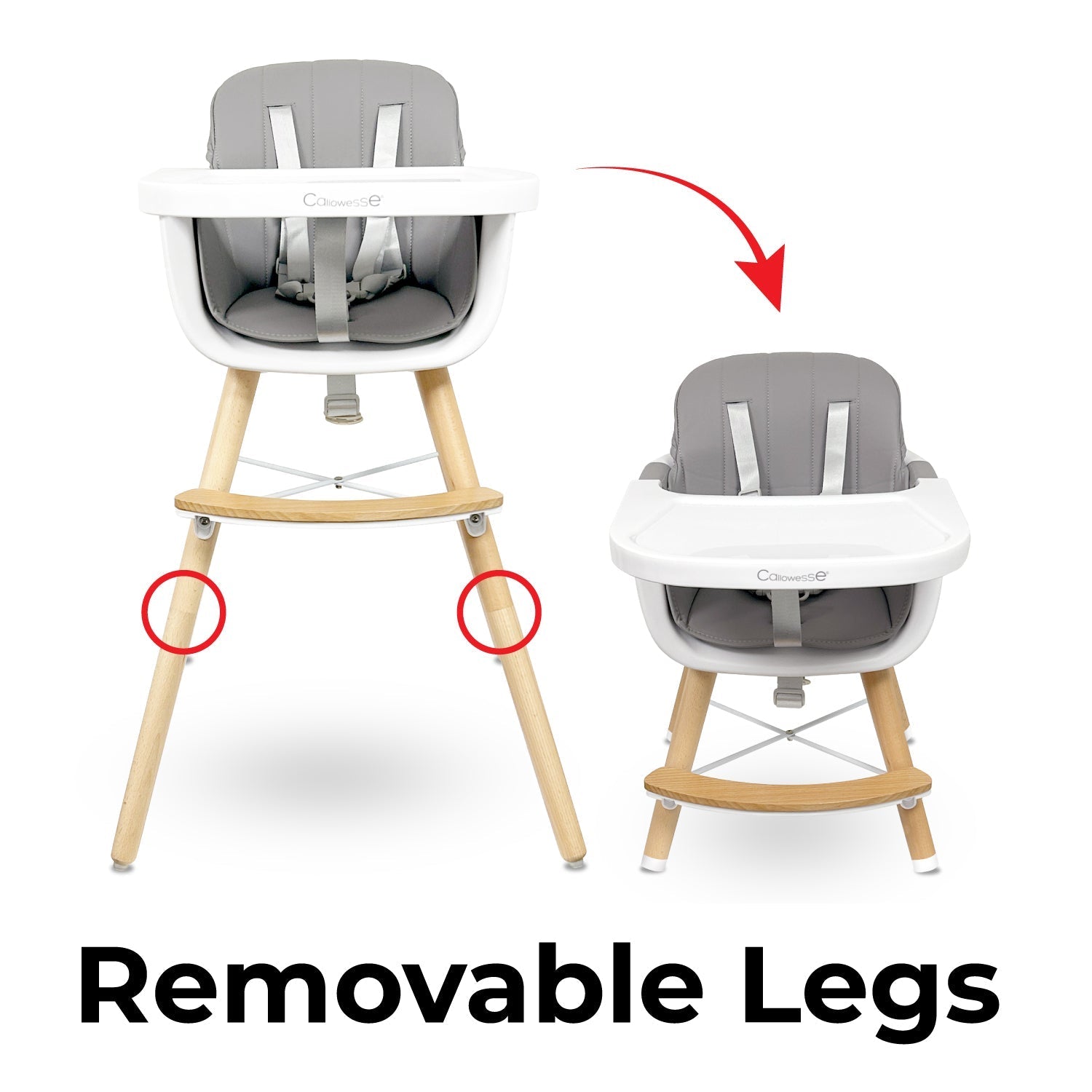 Callowesse Elata 3-In-1 Scandi Wooden Highchair – Grey - Highchair