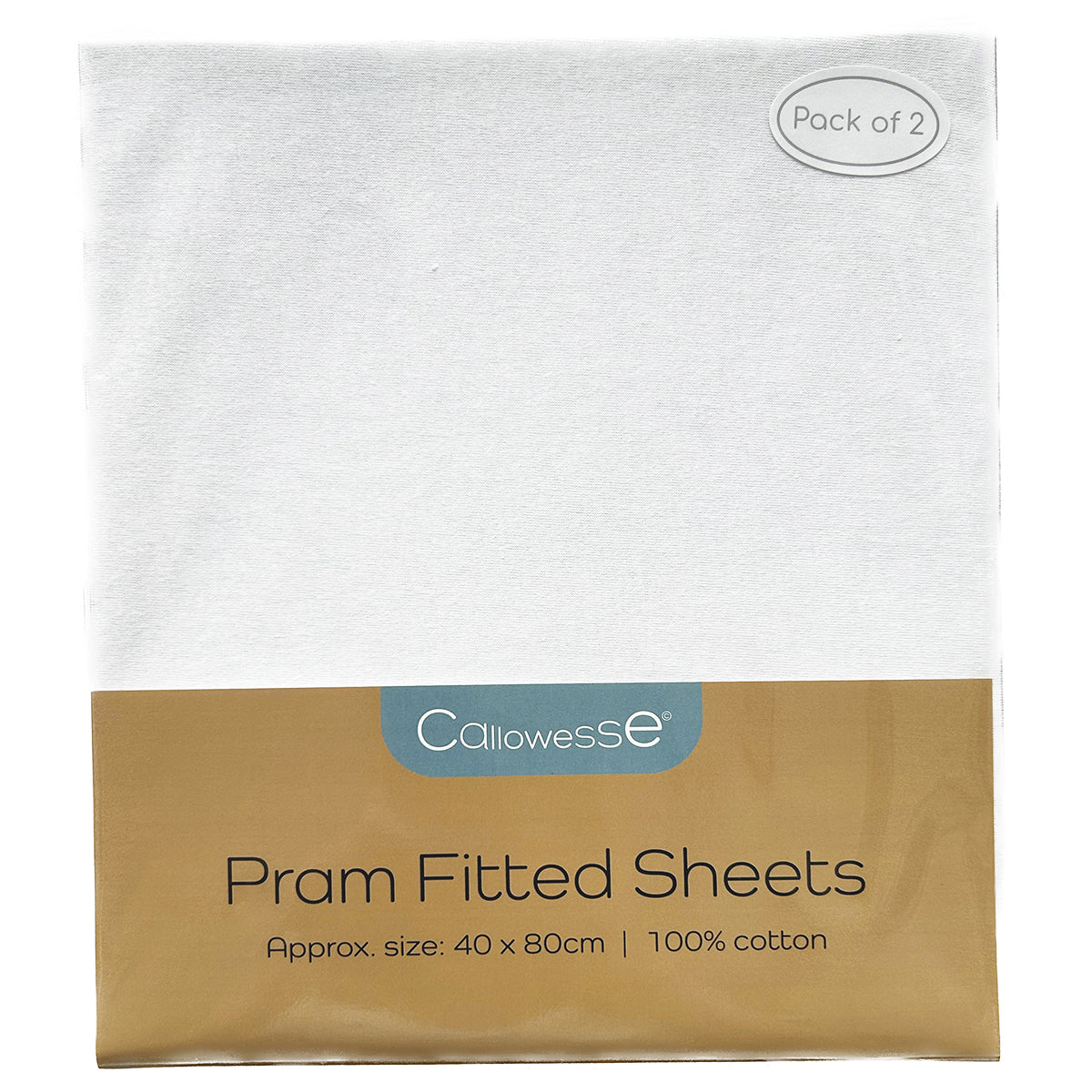 Callowesse Fitted Pram/Carrycot Sheets (2 Pack) - White - Pushchair Accessory
