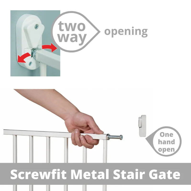 Callowesse Metal Screw Fitted Baby Stair Gate W76-81cm - White - Baby Gate