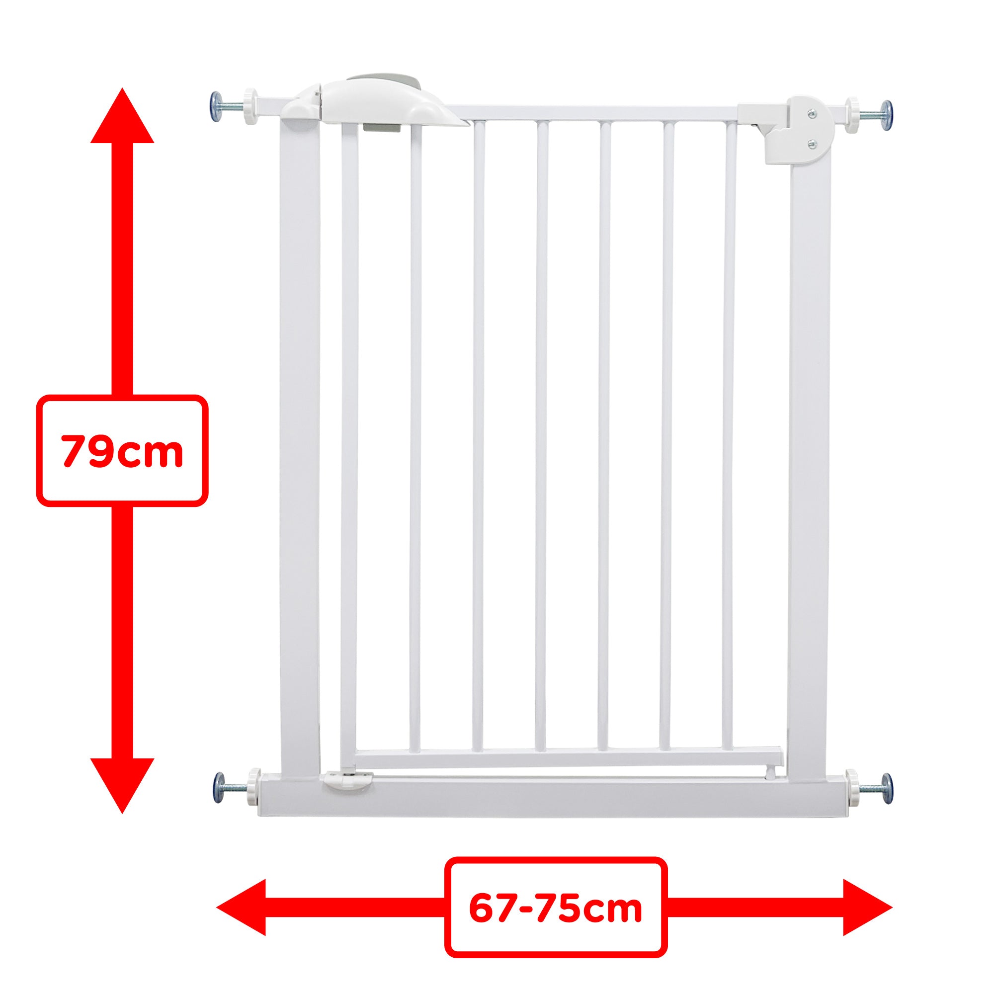 Callowesse Narrow Baby & Toddler Pressure Fit Door & Stair Safety Gate | 67-75cm x H79cm - White - Baby Gate