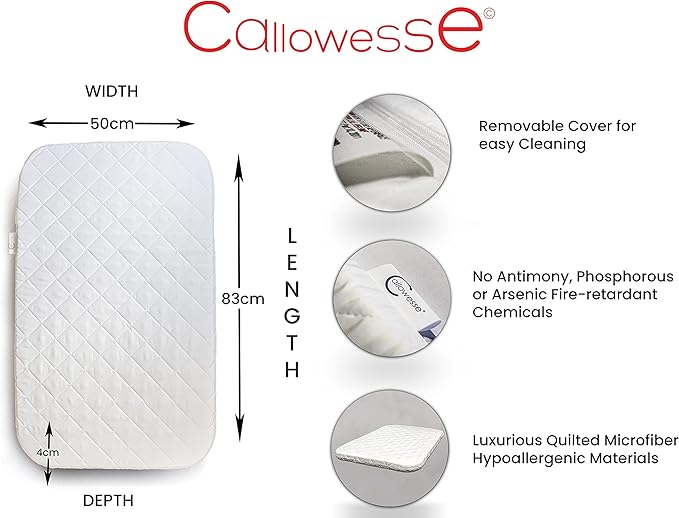 Callowesse Next2Me Mattress | Soft Quilted Microfibre Baby Crib Mattress | Hypoallergenic Breathable & Machine Washable