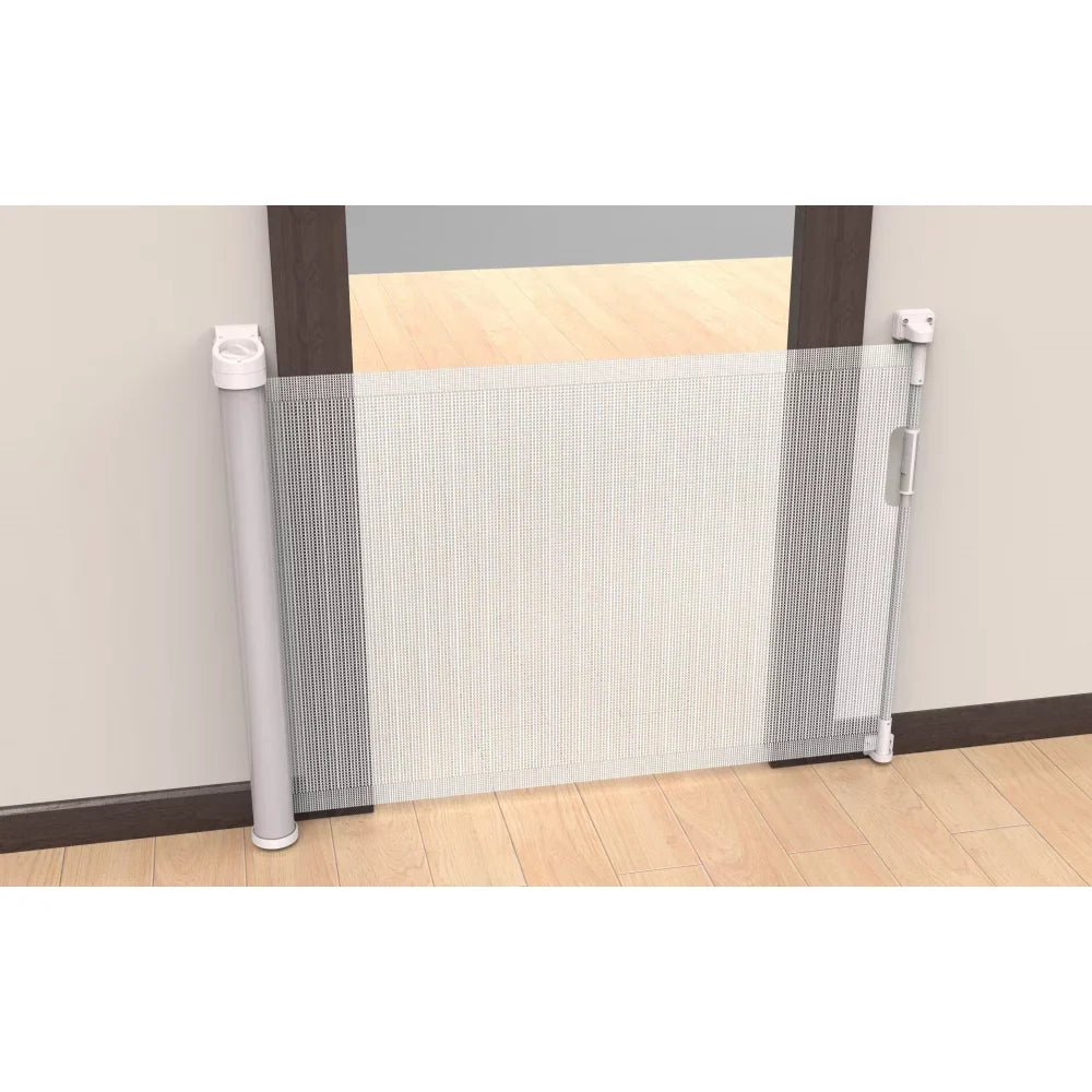 Callowesse Omni-Directional Retractable Stair Safety Gate 0-130cm – White & Silver - Baby Gate