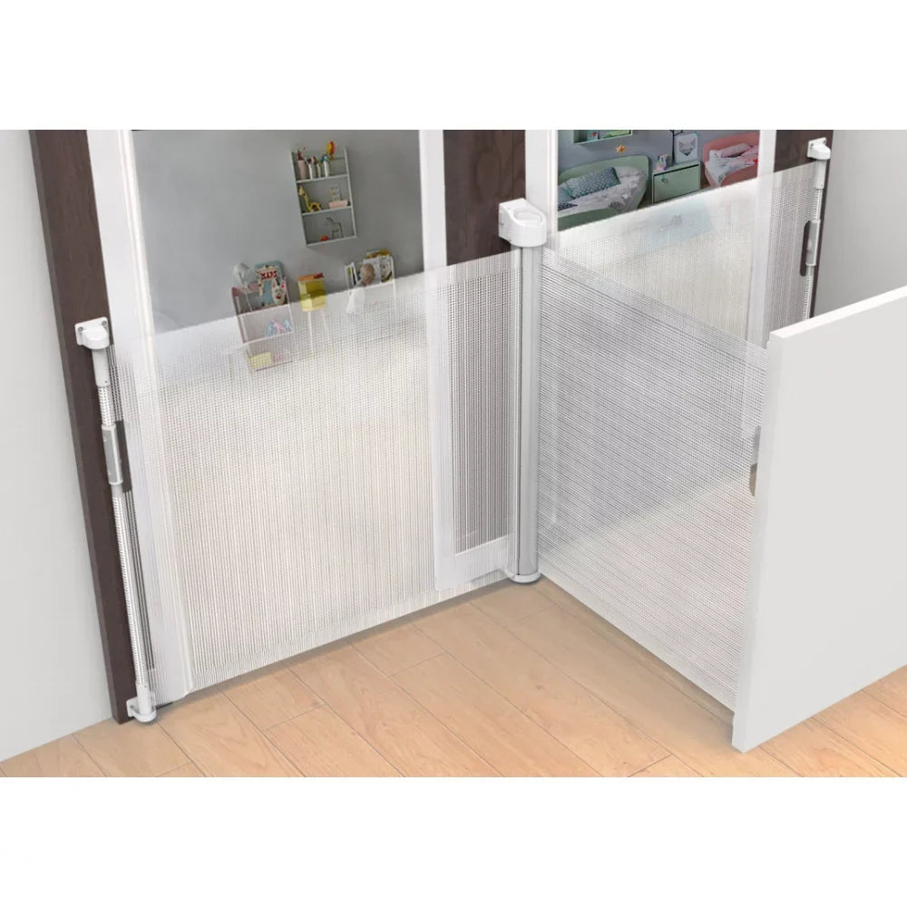 Callowesse Omni-Directional Retractable Stair Safety Gate 0-130cm – White & Silver - Baby Gate