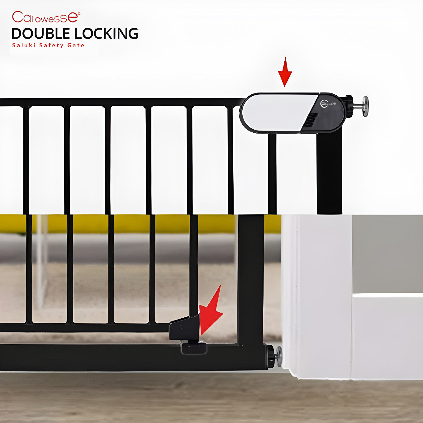 Callowesse Saluki Tall & Narrow Pressure Fit Child & Pet Safety Gate 65-70cm x H96cm - Black