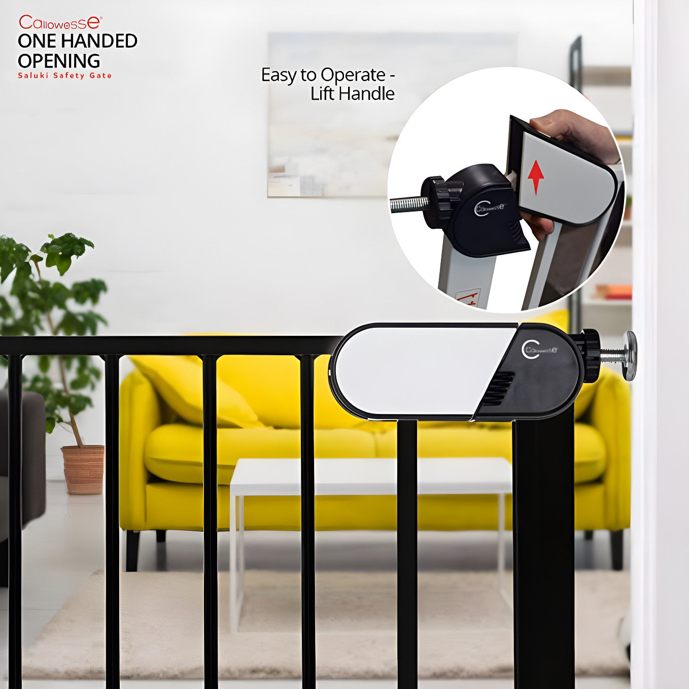 Callowesse Saluki Tall & Narrow Pressure Fit Child & Pet Safety Gate 65-70cm x H96cm - Black