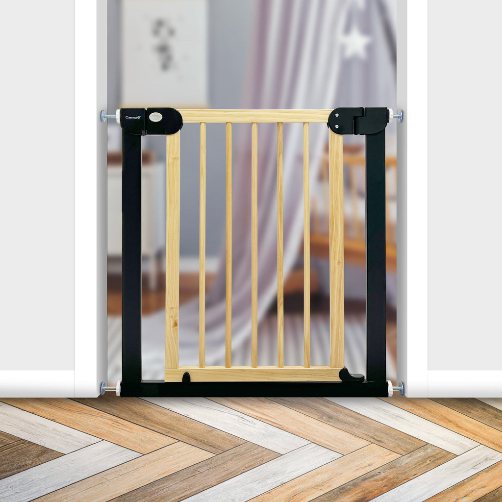 Callowesse Wood & Metal Pressure Fit Baby & Toddler Door & Stair Safety Gate | 76-83cm x H77cm - Black - Baby Gate