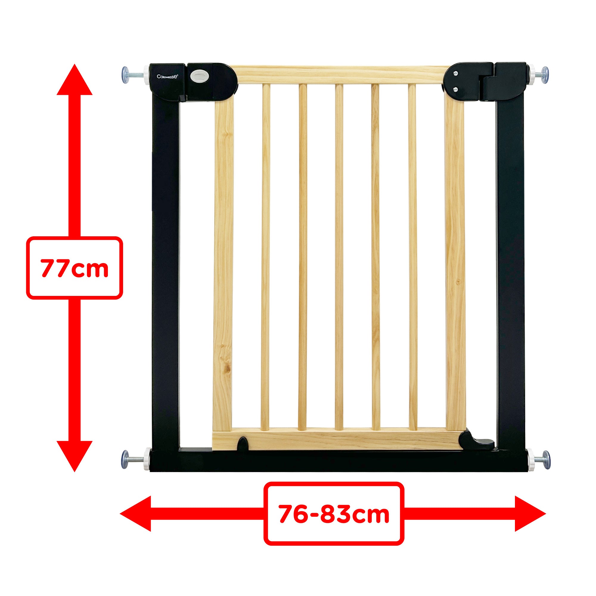 Callowesse Wood & Metal Pressure Fit Baby & Toddler Door & Stair Safety Gate | 76-83cm x H77cm - Black - Baby Gate