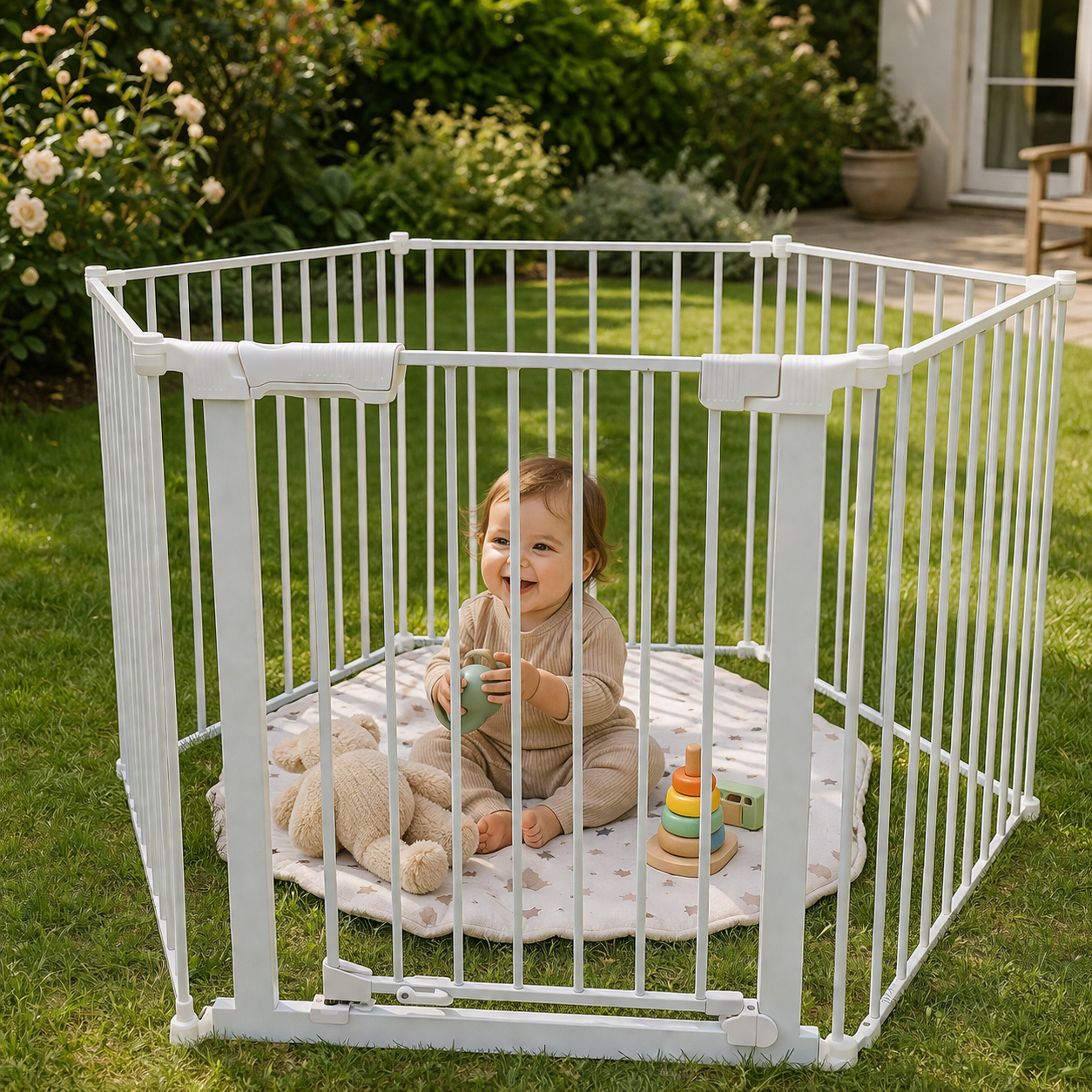 Callowesse XL Extendable Hexagonal Playpen Fireguard and Room Divider - White - Playpen