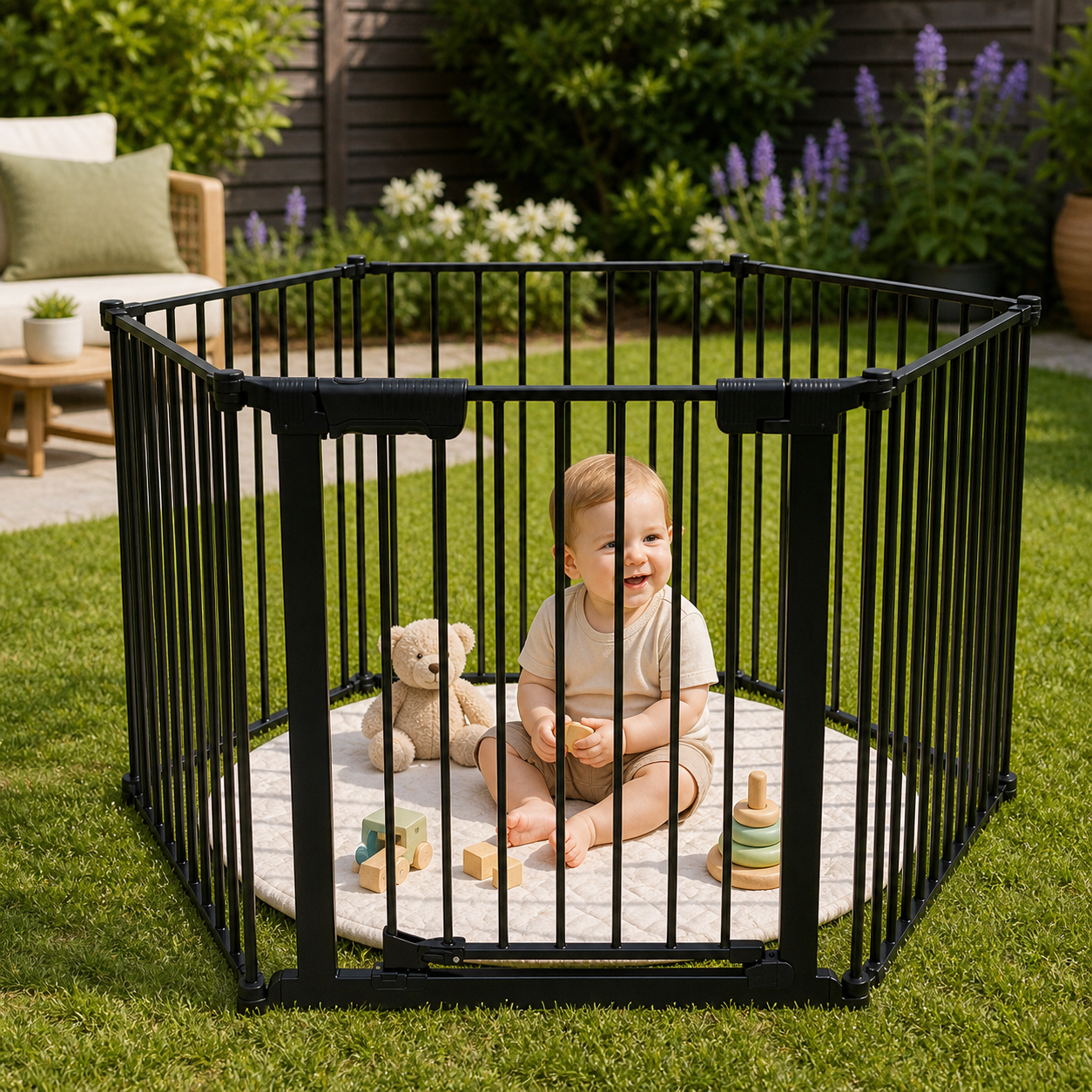 Callowesse XL Extendable Hexagonal Playpen Fireguard and Room Divider - Black - Playpen