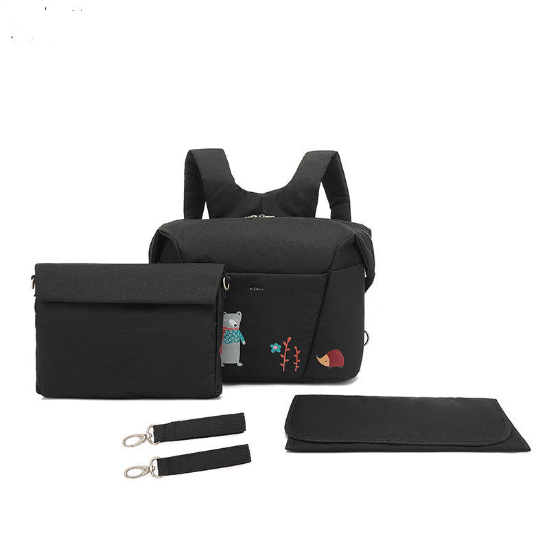 Cartoon Double Shoulder Mother And Baby Bag Set - Black