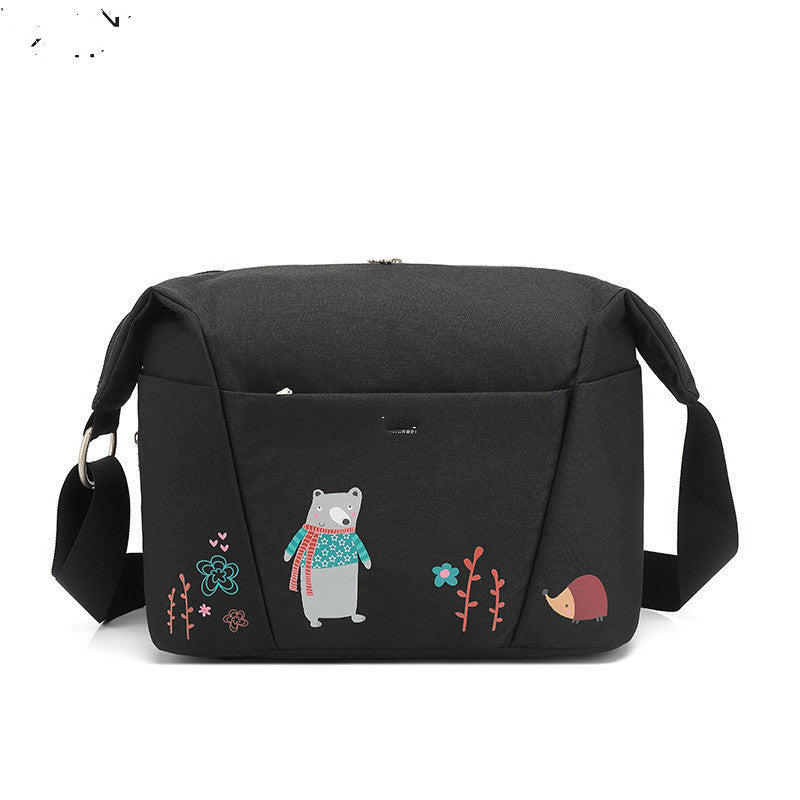 Cartoon Double Shoulder Mother And Baby Bag Set - Black