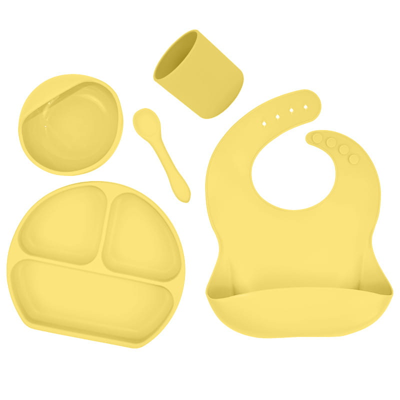 Silicone Children’s Suction Cup Bowl Bib Baby Dinner Plate Water Cup Complementary Food Bowl Spoon Saliva Pocket