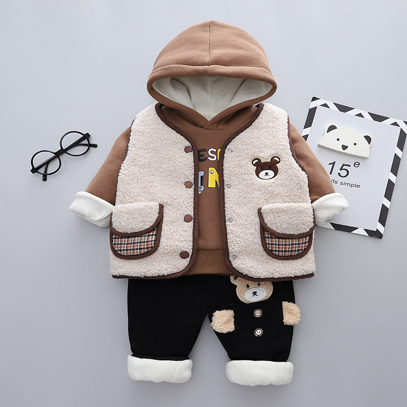 Children’s Velvet Lined Winter Baby Clothes - Beige / 80cm - Baby Clothing