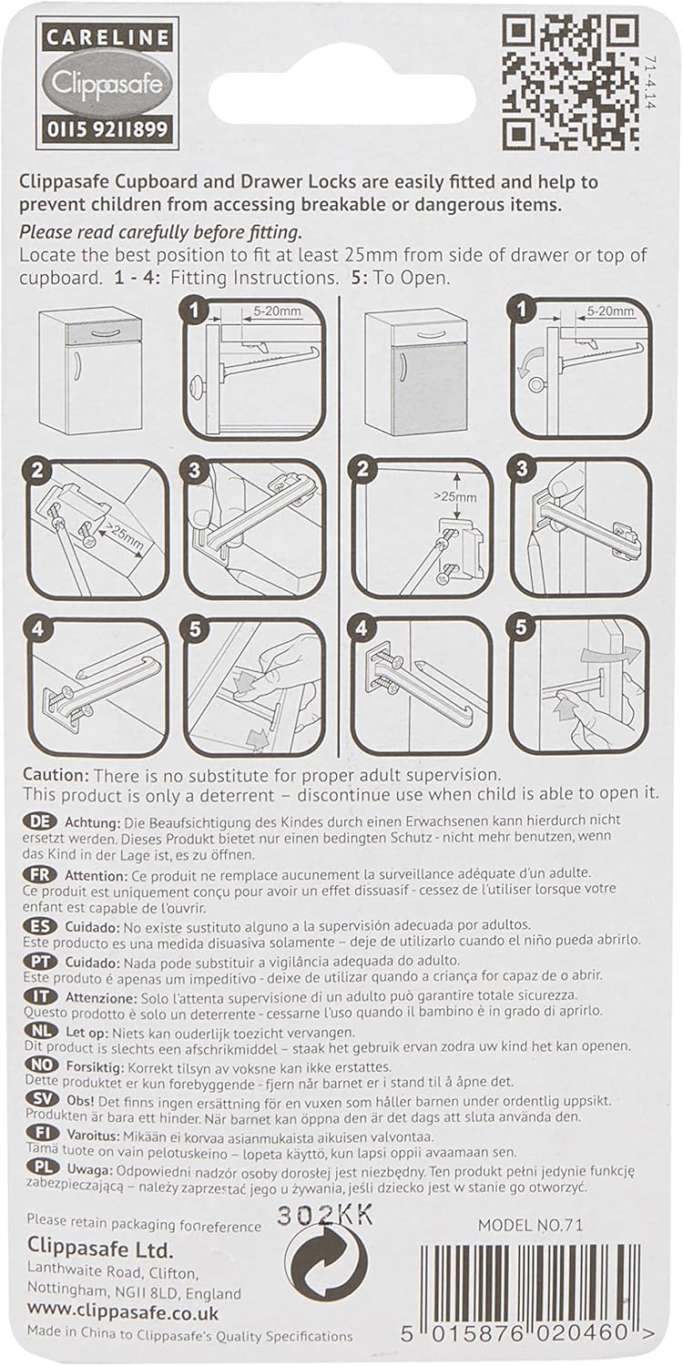 Clippasafe Cupboard and Drawer Locks – 6 Pack - Cupboard / Drawer Lock