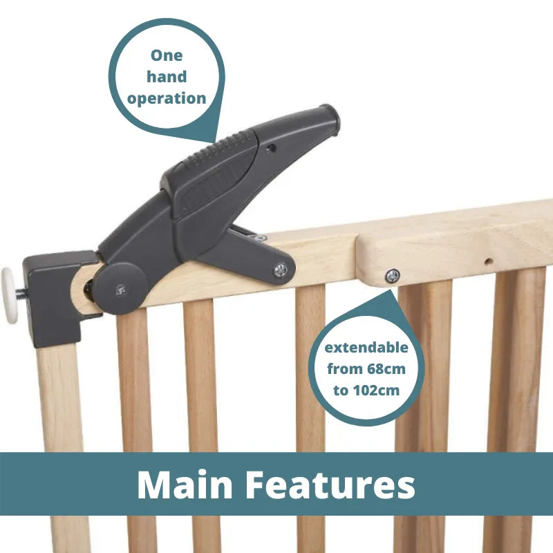 Clippasafe Extendable Wooden Screw Fit Stair Gate or Pressure Fit Safety Barrier (68cm-102cm) | Barrier Only