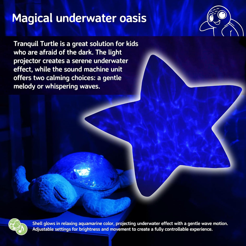 Cloud B Tranquil Turtle Rechargeable Projector Nightlight with White Noise Soothing Sounds - Aqua Blue - Night Light