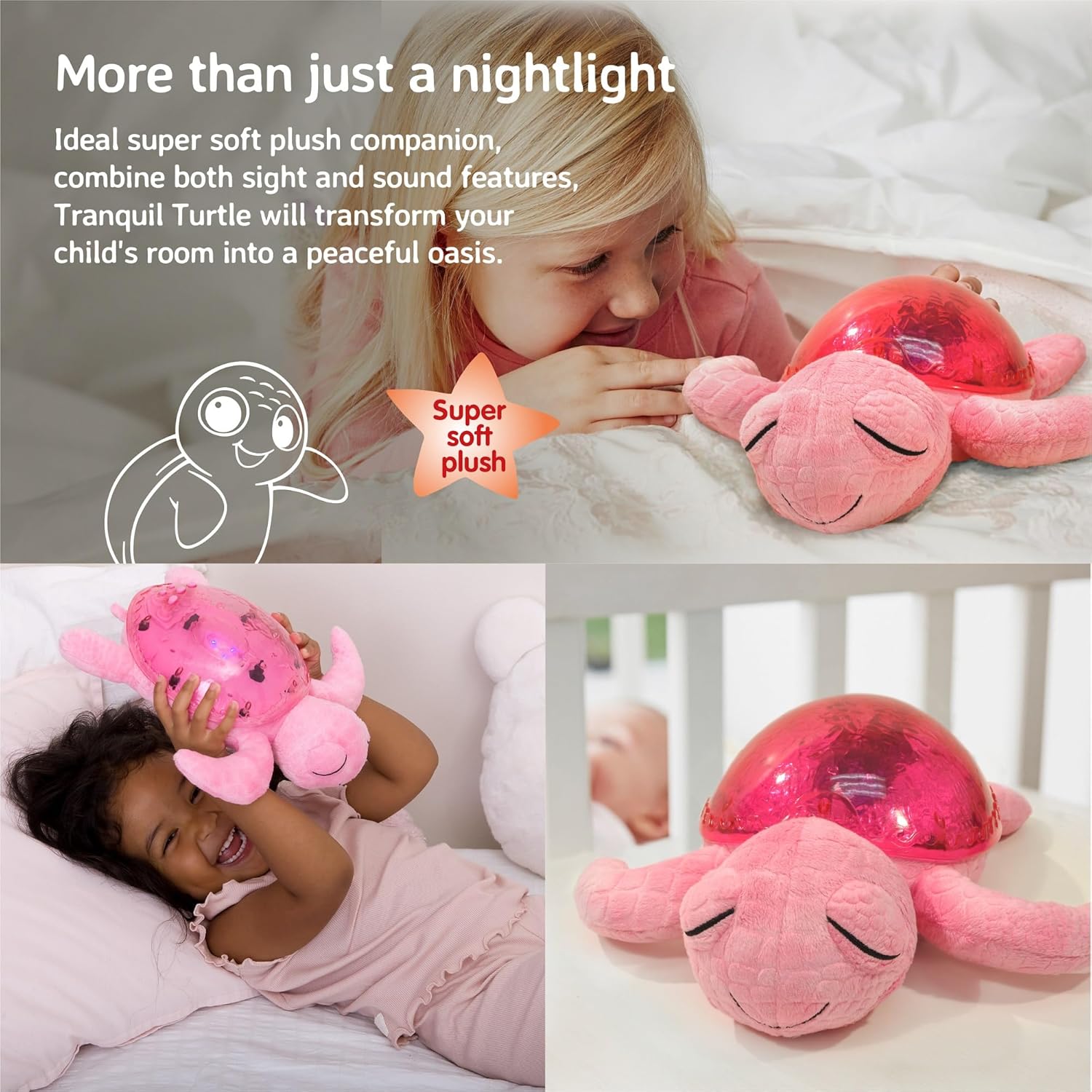 Cloud B Tranquil Turtle Rechargeable Projector Nightlight with White Noise Soothing Sounds - Pink - Night Light