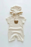 Cool Summer Bear & Bonnet Hat Set - Creme / 0-6 M - Outfit Sets