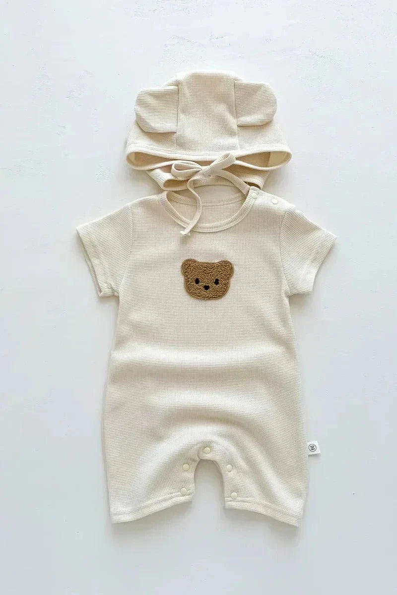 Cool Summer Bear & Bonnet Hat Set - Creme / 0-6 M - Outfit Sets