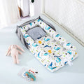 Cotton Portable Foldable Baby Bed - Dinosaur Blue