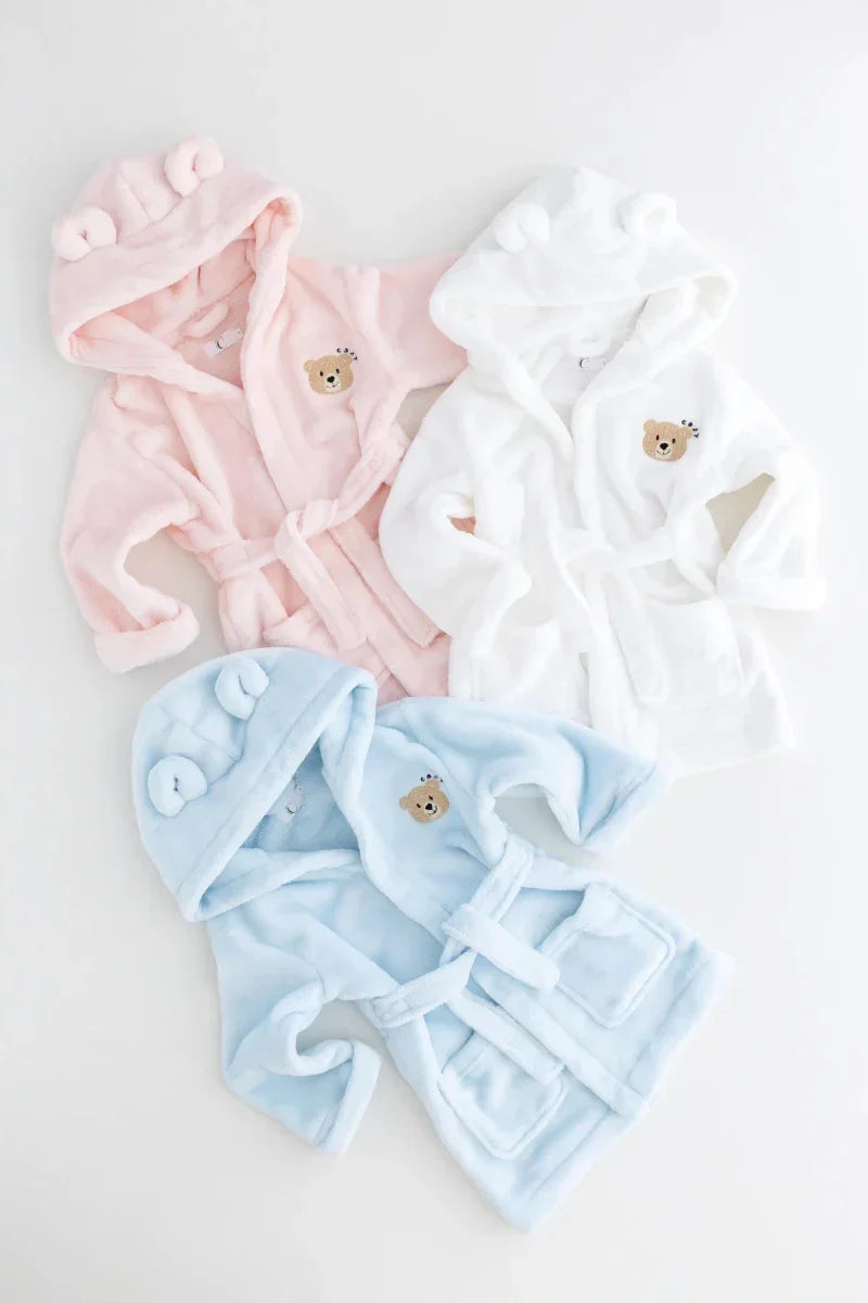 COZY Bear Hooded Dressing Gown Bear Ears - Blue - Dressing Gown