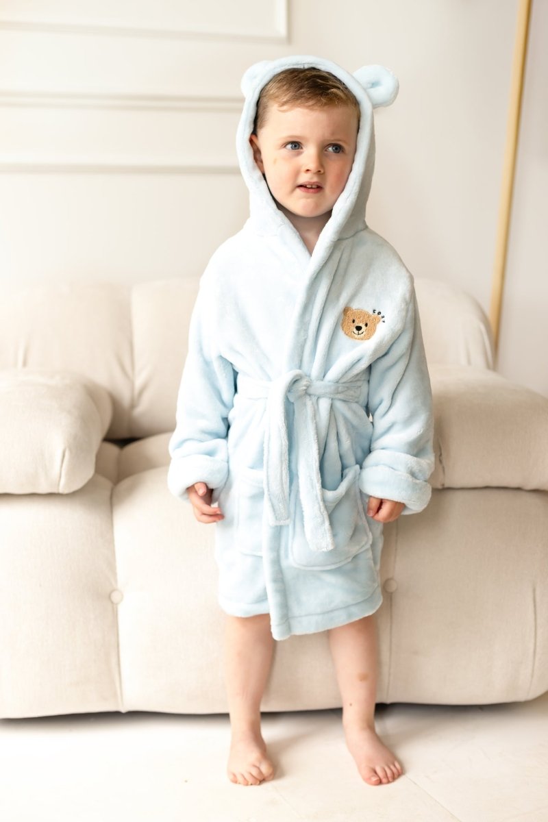 COZY Bear Hooded Dressing Gown Bear Ears - Blue - Dressing Gown